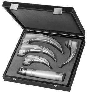 Ларингоскоп Макінтош, набір з 4-х клинків зігнутих №1, 2, 3, 4 та рукоятка, в футлярі